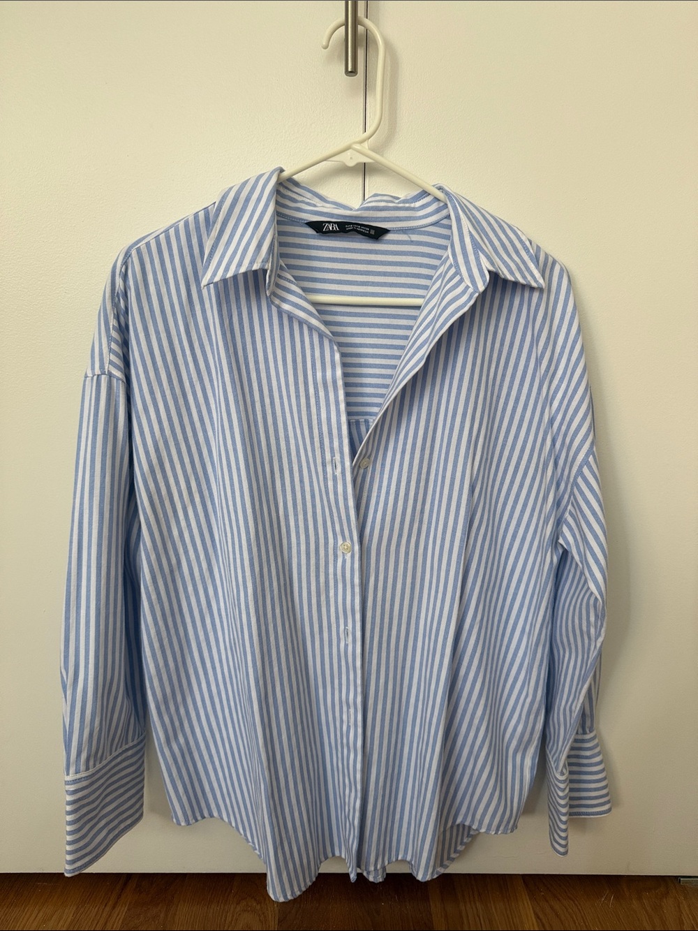 Zara Light Blue & White Vertical Stripe Button-Down Shirt
